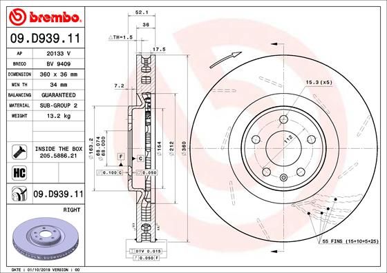 Tarcza hamulcowa BREMBO 09.D939.11