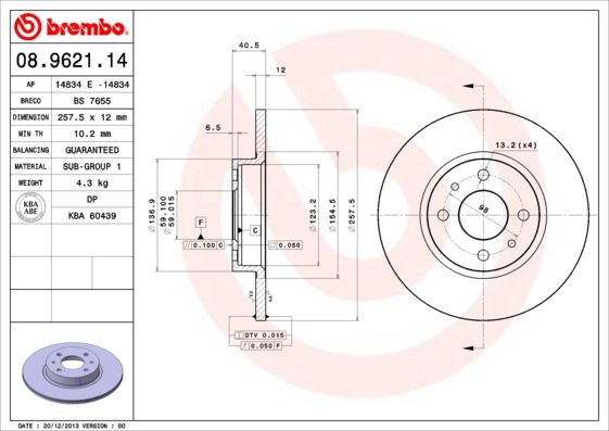 Tarcza hamulcowa BREMBO 08.9621.14