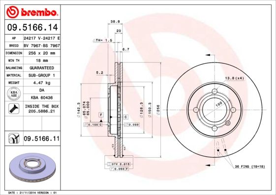 Tarcza hamulcowa BREMBO 09.5166.11