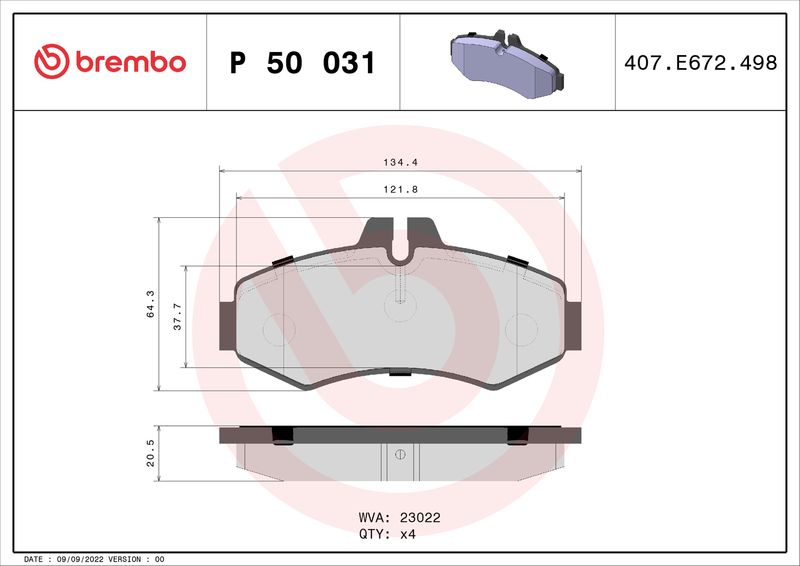 Zestaw klocków hamulcowych, hamulce tarczowe BREMBO P 50 031