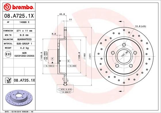 Tarcza hamulcowa BREMBO 08.A725.1X