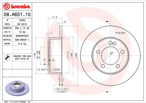Tarcza hamulcowa BREMBO 08.a651.10