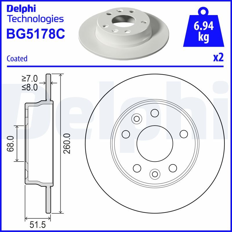 Tarcza hamulcowa DELPHI BG5178C