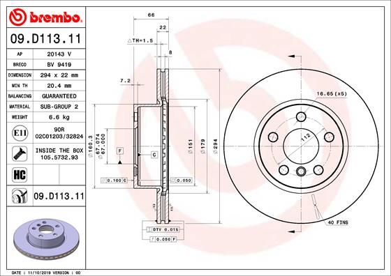 Tarcza hamulcowa BREMBO 09.D113.11