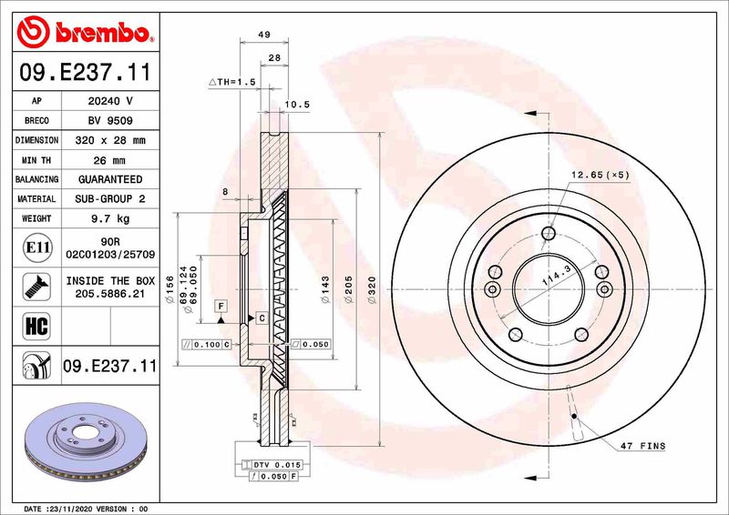 Tarcza hamulcowa BREMBO 09.E237.11