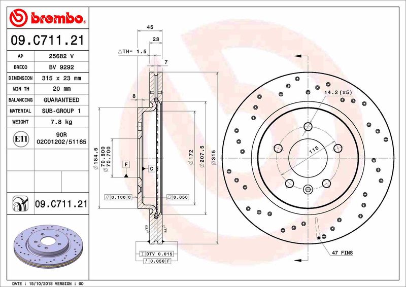 Tarcza hamulcowa BREMBO 09.C711.21