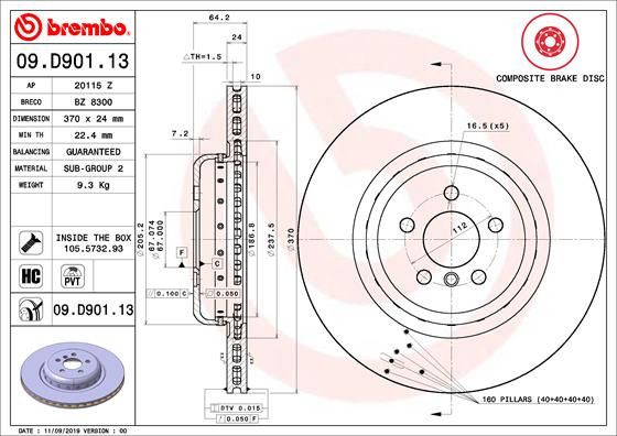 Tarcza hamulcowa BREMBO 09.D901.13