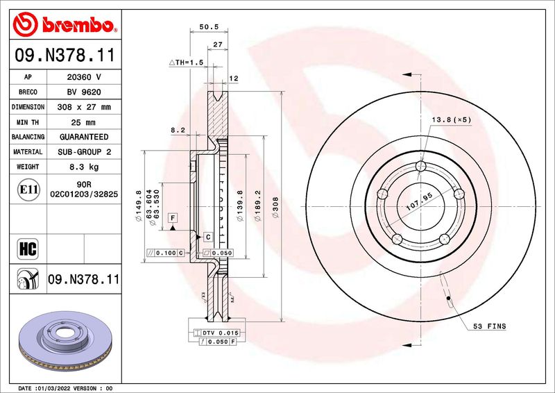 Tarcza hamulcowa BREMBO 09.N378.11