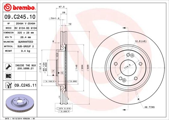 Tarcza hamulcowa BREMBO 09.C245.11