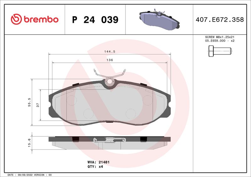 Zestaw klocków hamulcowych, hamulce tarczowe BREMBO P 24 039