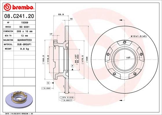 Tarcza hamulcowa BREMBO 08.C241.20