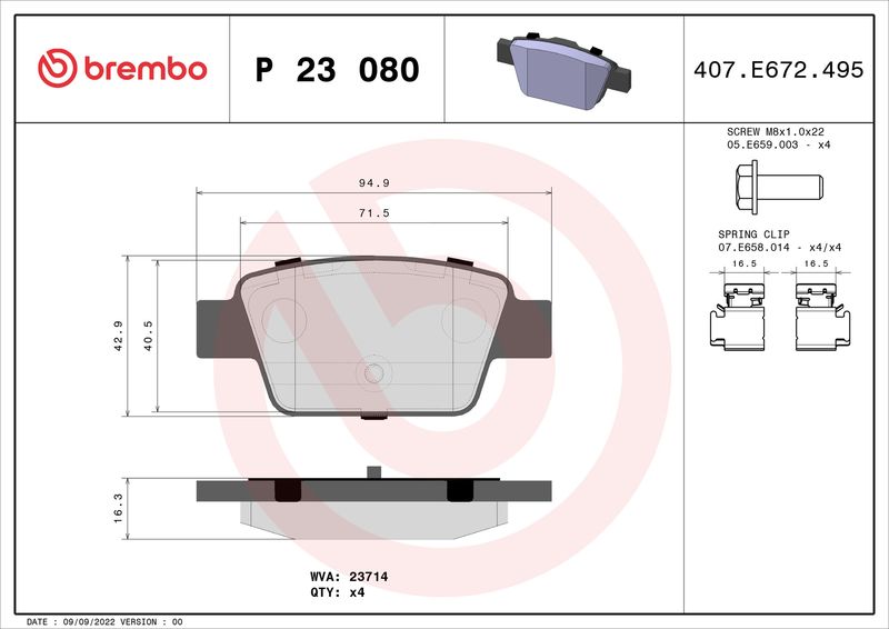 Zestaw klocków hamulcowych, hamulce tarczowe BREMBO P 23 080