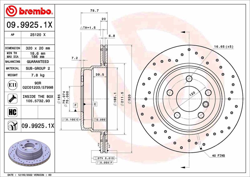 Tarcza hamulcowa BREMBO 09.9925.1X