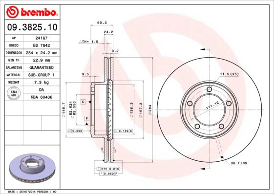 Tarcza hamulcowa BREMBO 09.3825.10