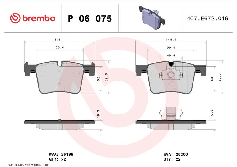Zestaw klocków hamulcowych, hamulce tarczowe BREMBO P 06 075
