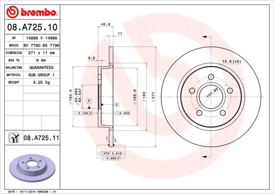 Tarcza hamulcowa BREMBO 08.A725.11