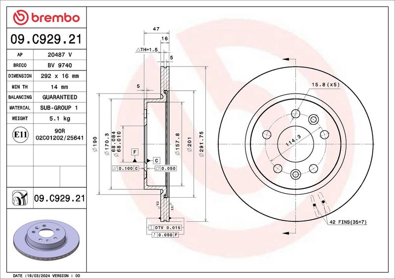 Tarcza hamulcowa BREMBO 09.C929.21