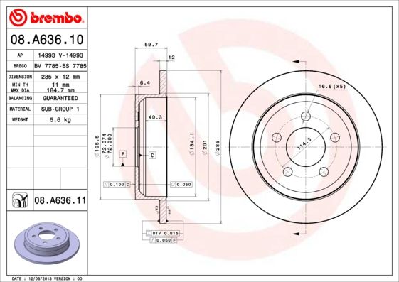 Tarcza hamulcowa BREMBO 08.A636.11