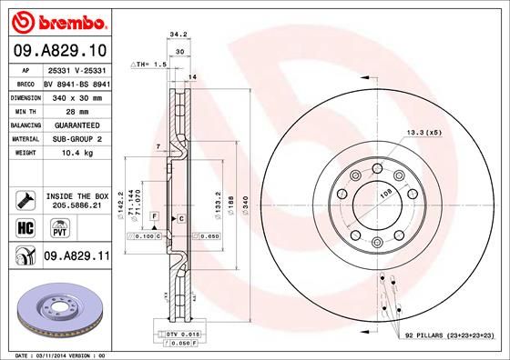 Tarcza hamulcowa BREMBO 09.a829.11
