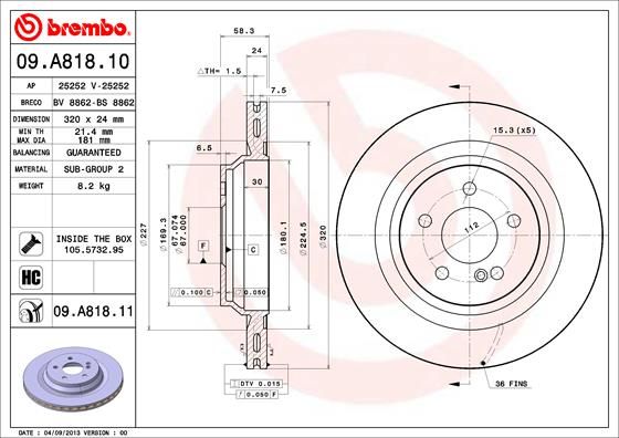 Tarcza hamulcowa BREMBO 09.A818.11