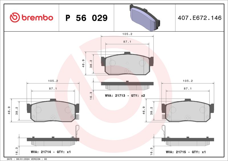 Zestaw klocków hamulcowych, hamulce tarczowe BREMBO P 56 029