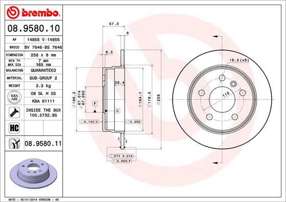 Tarcza hamulcowa BREMBO 08.9580.11