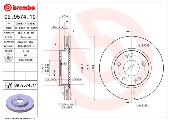 Tarcza hamulcowa BREMBO 09.9574.11