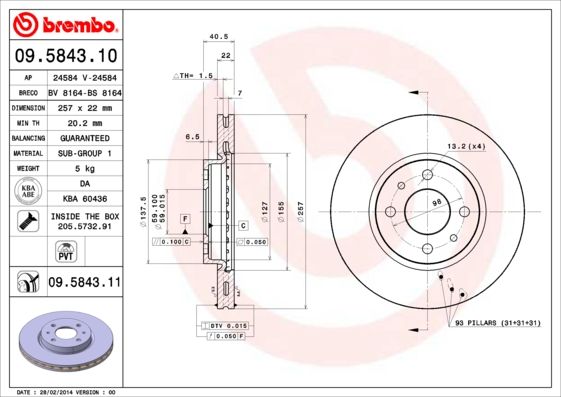 Tarcza hamulcowa BREMBO 09.5843.11