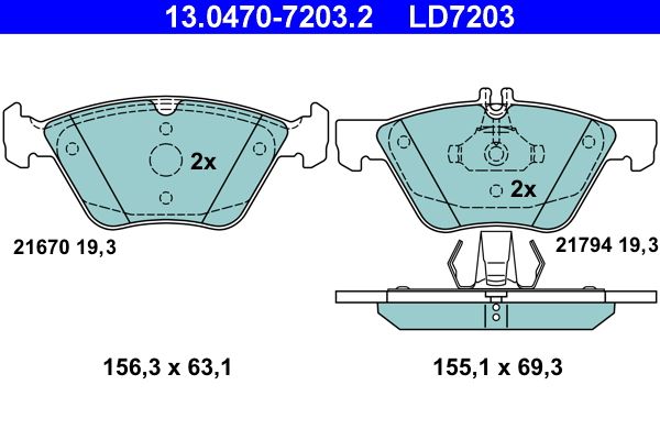 Zestaw klocków hamulcowych, hamulce tarczowe ATE 13.0470-7203.2