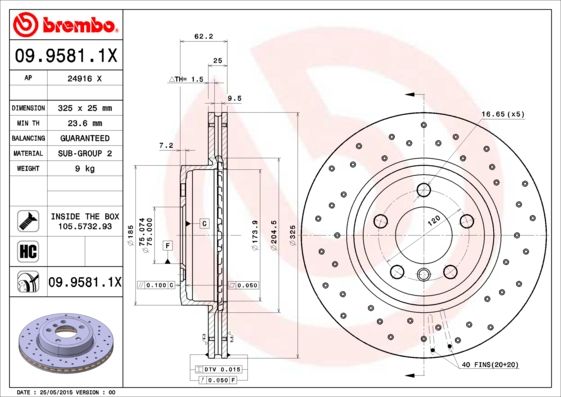 Tarcza hamulcowa BREMBO 09.9581.1X