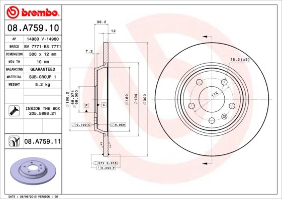 Tarcza hamulcowa BREMBO 08.A759.11
