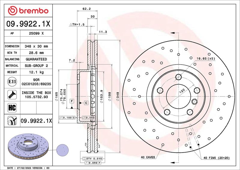 Tarcza hamulcowa BREMBO 09.9922.1X
