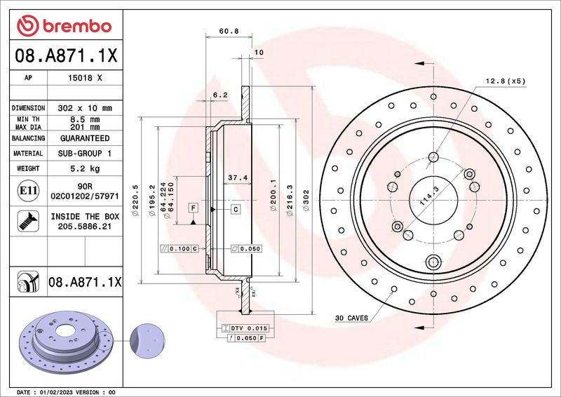 Tarcza hamulcowa BREMBO 08.A871.1X