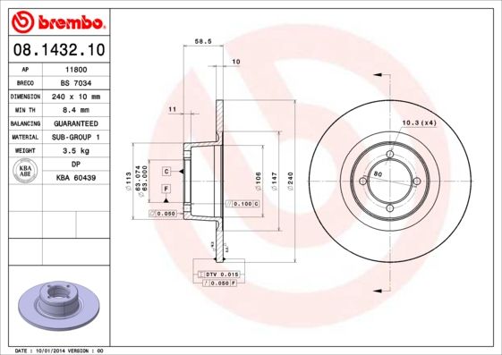 Tarcza hamulcowa BREMBO 08.1432.10