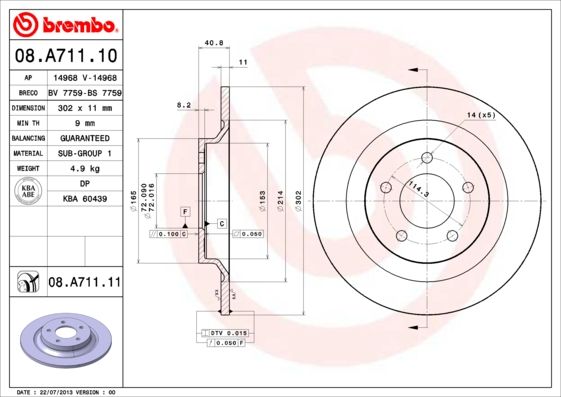 Tarcza hamulcowa BREMBO 08.A711.11