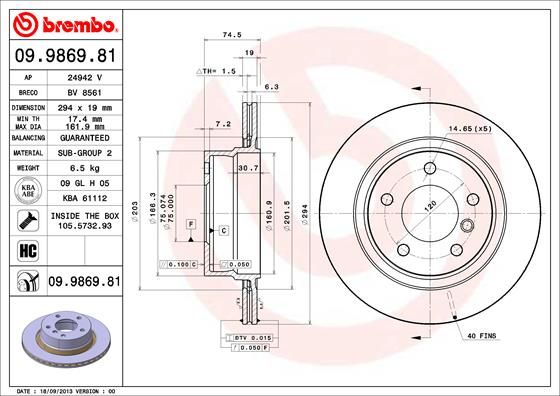 Tarcza hamulcowa BREMBO 09.9869.81