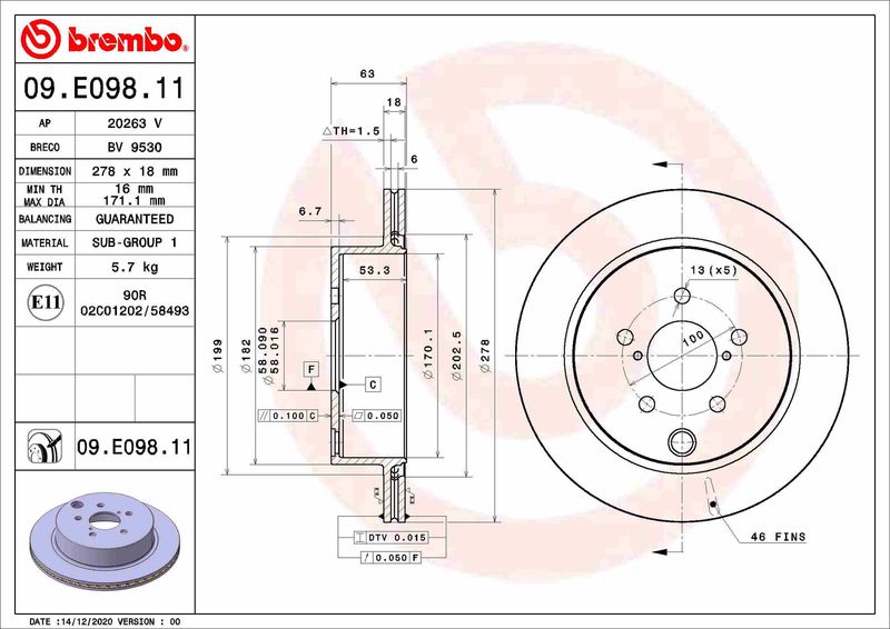Tarcza hamulcowa BREMBO 09.E098.11