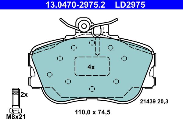 Zestaw klocków hamulcowych, hamulce tarczowe Ate 13.0470-2975.2
