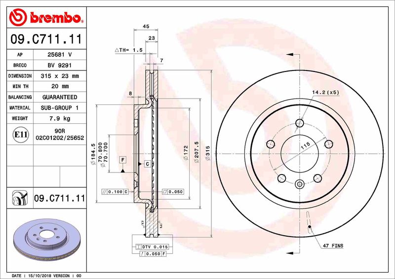 Tarcza hamulcowa BREMBO 09.C711.11