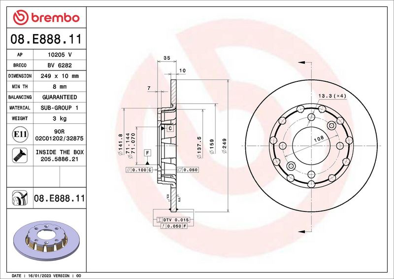 Tarcza hamulcowa BREMBO 08.E888.11