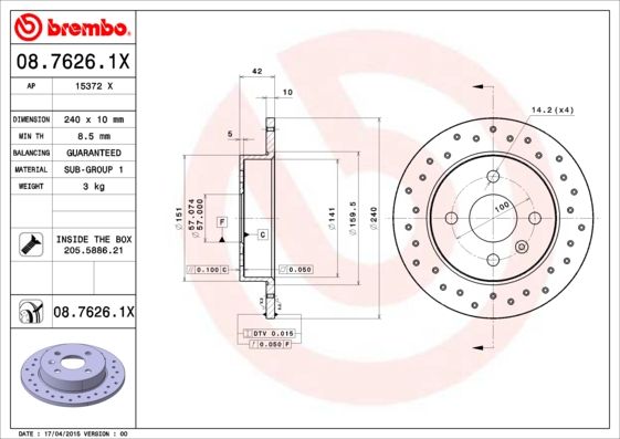 Tarcza hamulcowa BREMBO 08.7626.1X