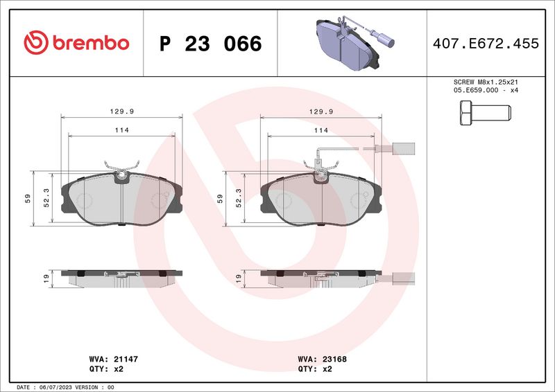 Zestaw klocków hamulcowych, hamulce tarczowe BREMBO P 23 066