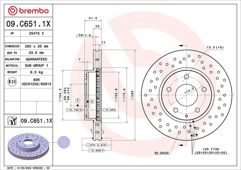 Tarcza hamulcowa BREMBO 09.C651.1X