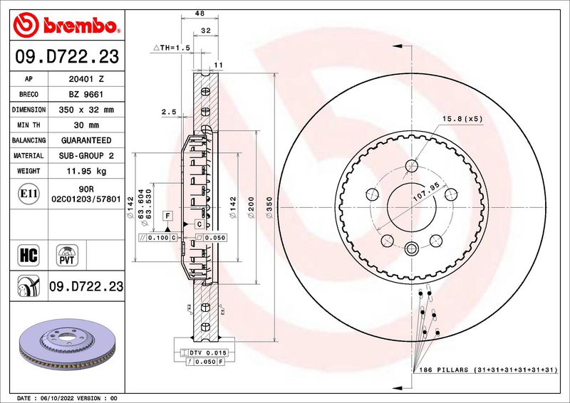 Tarcza hamulcowa BREMBO 09.D722.23