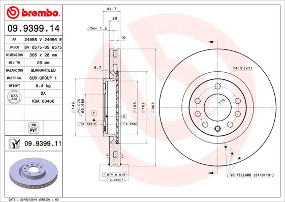 Tarcza hamulcowa BREMBO 09.9399.11