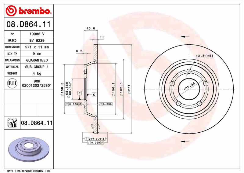 Tarcza hamulcowa BREMBO 08.D864.11