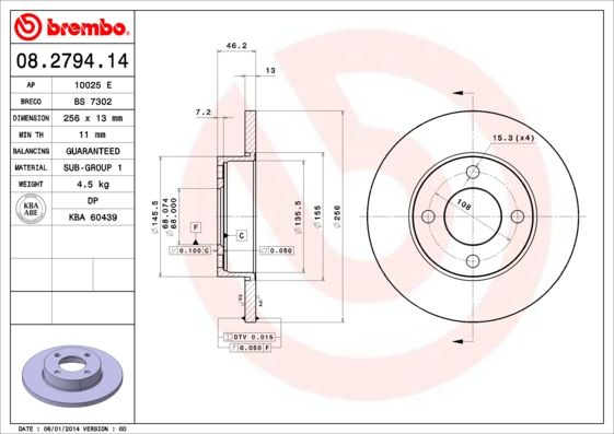 Tarcza hamulcowa BREMBO 08.2794.14