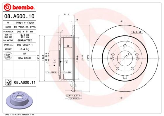 Tarcza hamulcowa BREMBO 08.A600.11