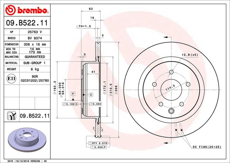 Tarcza hamulcowa BREMBO 09.B522.11