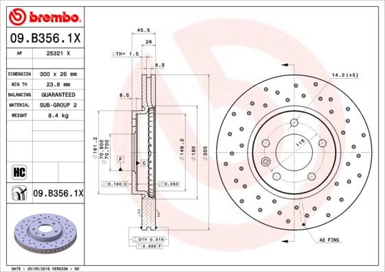 Tarcza hamulcowa BREMBO 09.B356.1X